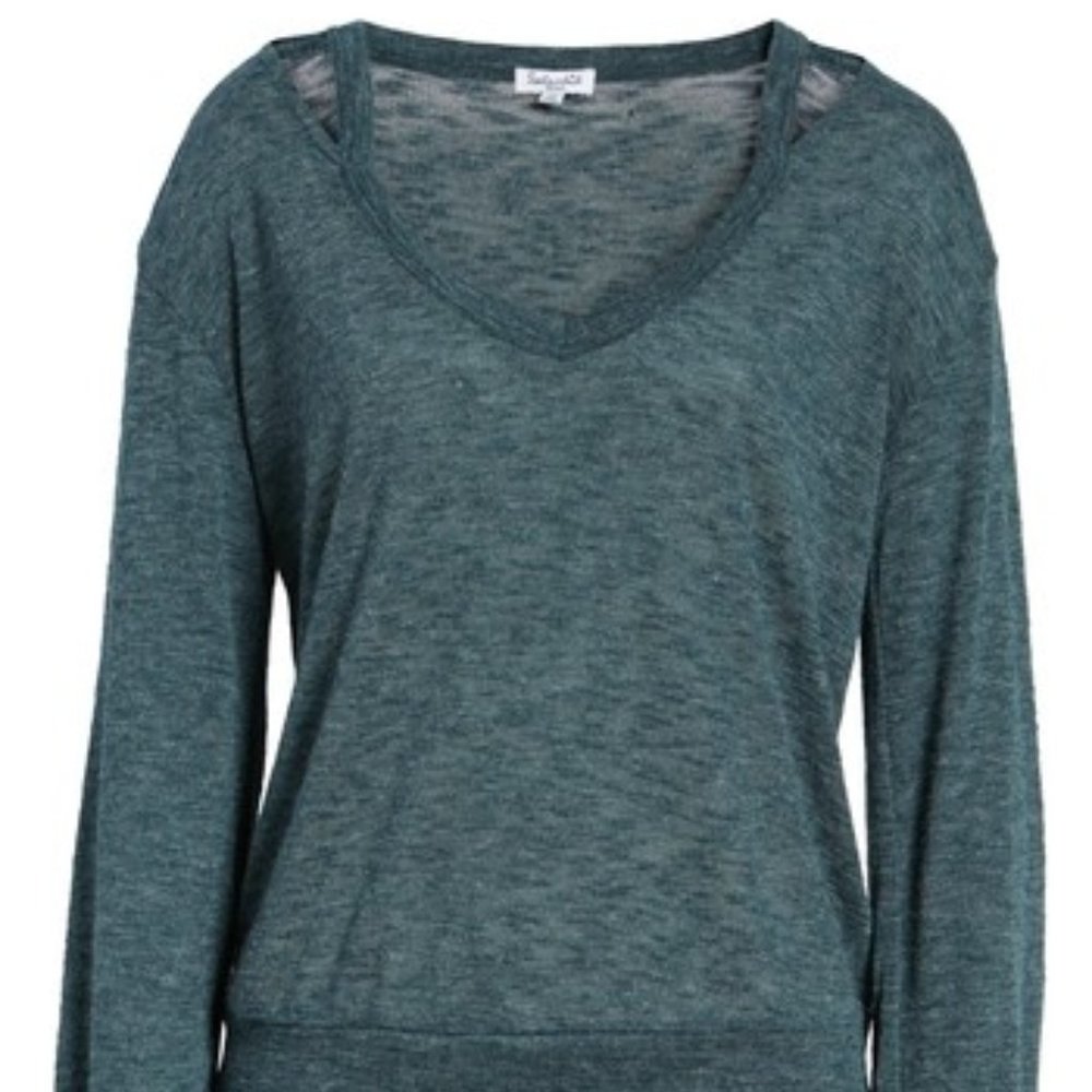 NWT Women Splendid Ashbourne Cutout Top Green Size XL V-Neck Pullover $100 K008